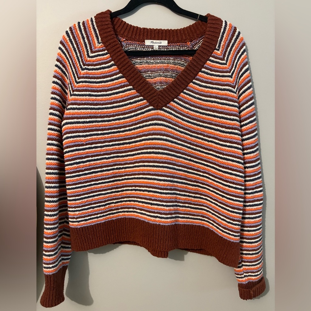 Madewell 100% cotton Striped V-Neck Sweater - Picture 3 of 9